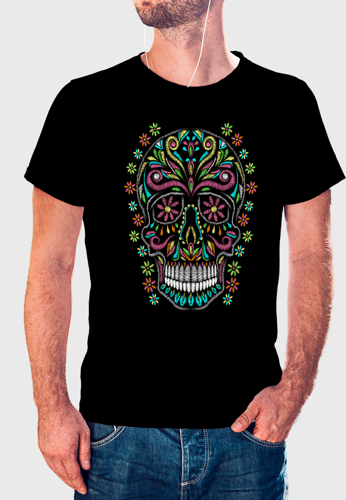 Calavera efecto bordada, flourecente.