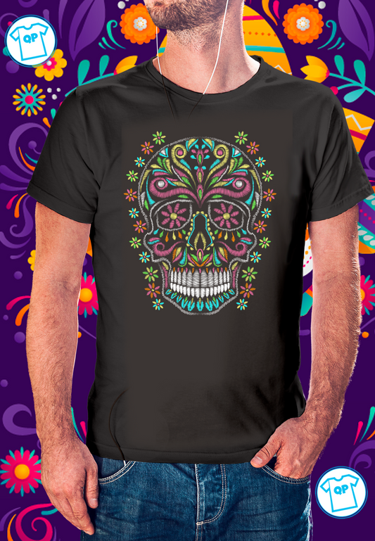 Calavera efecto bordada, flourecente.